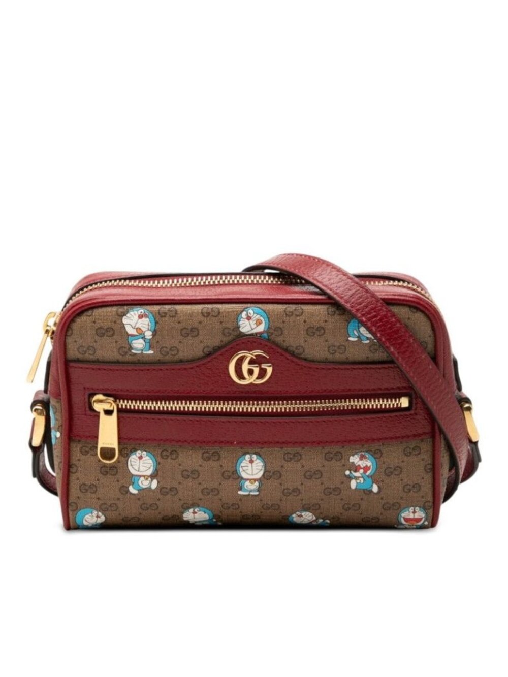 Gucci Doraemon GG Supreme Crossbody Mini Shoulder Bag Brown Bordeaux Leather